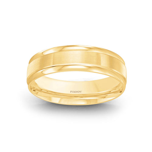 The Refined Edge Ring: 14K Gold, Brushed, 6mm. Polished Steps.