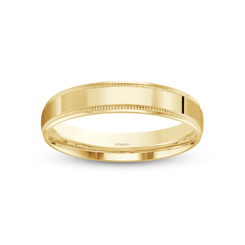 14k Gold Wedding Band 4mm dome Mil-grained - Aristophanes