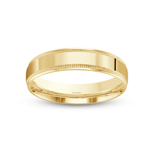 14k Gold Wedding Band 5mm Dome Milgrain - Aristos