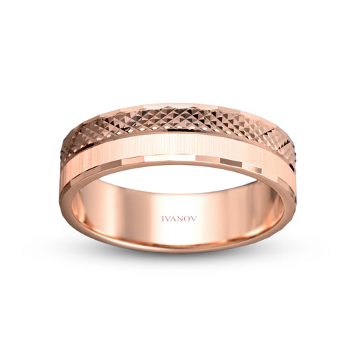 Knight Ring 14K Gold Men's Wedding Band Diamond Cut Faceted Finish