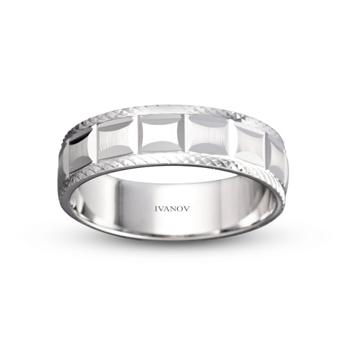 Golden Facets - 14K Solid Gold Men's Wedding Band Diamond Cut Finish