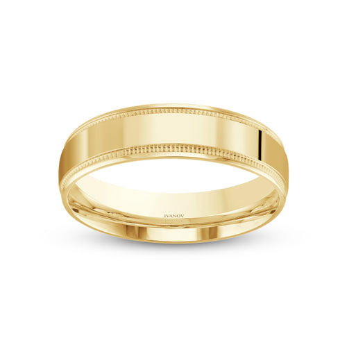 14k Gold Wedding Band Polished Finish 6mm Dome Milgrain - Arkadios