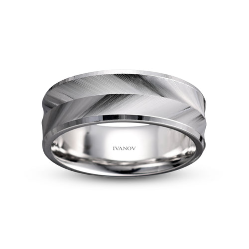 Gladiator Ring 14K Gold Men's Wedding Band Diamond Cut Arrow Design