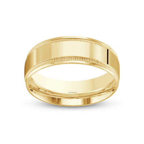 14k Gold Wedding Band 8mm Dome Milgrain - Asterios