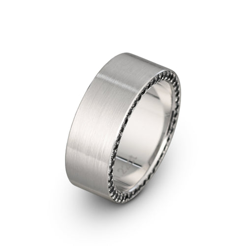 Midnight Allure - Black Diamonds Men's Wedding Band in 14K White Gold