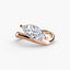 Rose curved gold ring with a marquise-shaped diamond on a white background