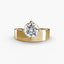 Gold or platinum wide band solitaire engagement ring with a large round diamond on a white background