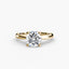 Gold ring with a round diamond on a white background