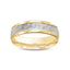 14k gold two tone wedding band white gold scratched finish center of the ring yellow gold polished stepped edges  6mm width