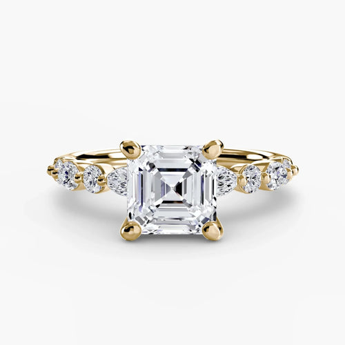 The Solviera - Asscher Cut Diamond Engagement Ring with Marquise & Round Side Stones
