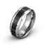 Black brushed hammered finish tungsten ring grooved gray beveled edges 8mm