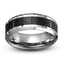 Black brushed hammered finish tungsten ring grooved gray beveled edges 8mm