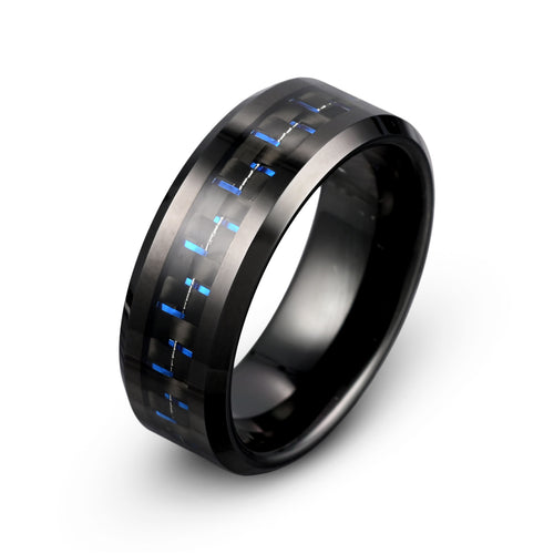 Black Tungsten Ring with Blue Carbon Fiber Inlay - Agathon