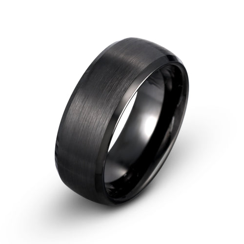 Black Brushed Tungsten Ring – Domed Style with Polished Beveled Edges