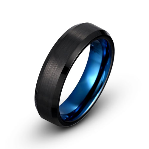 Black Tungsten Ring - Brushed Finish with Polished Beveled Edges
