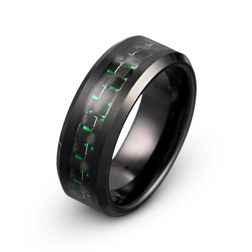 Agapios Black Tungsten Ring with Vibrant Green Carbon Fiber Inlay