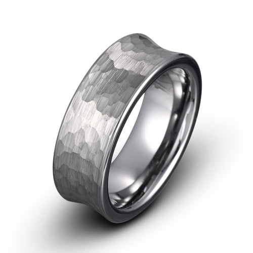 Concave Tungsten Ring - Brushed Hammered Finish, 8mm Width