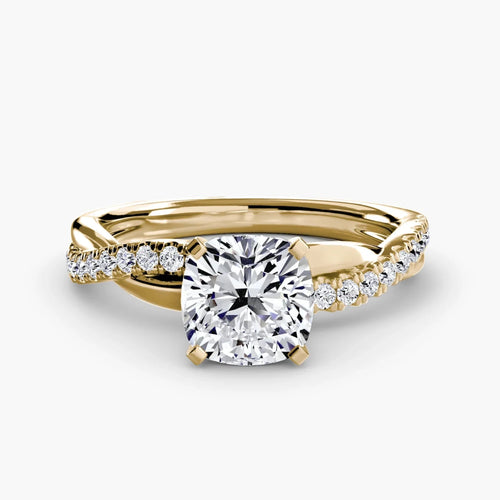 Cushion Cut Diamond Ring Twisted Pave Band -The Solstice