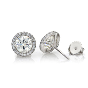 Round diamond earring studs halo style with top and sides micro pave setting