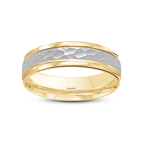 The Unified Forge Ring 14K Gold, Hammered Two-Tone, 6mm Polished Steps
