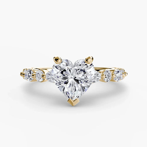 The Virelia - Heart Shaped Diamond Engagement Ring with Marquise & Round Side Stones