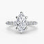 White gold ring with a marquise-cut diamond on the center and side stones marquise round on a white background