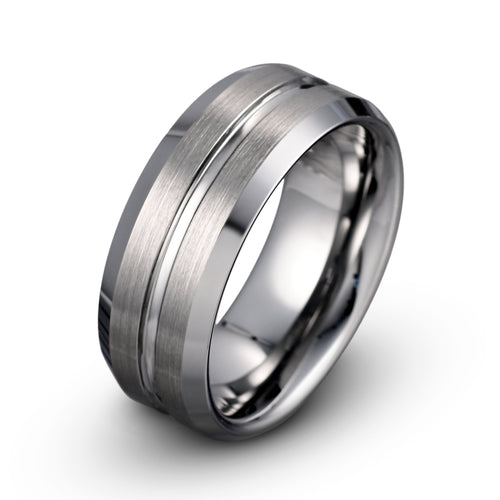 Manolis Men's Tungsten Ring with Center Groove Detail