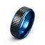 Black hammered brushed tungsten ring with blue polished stepped edges 8mm