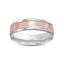 Two tone 14k gold mens wedding ring brushed rose gold finish top polished white gold edges