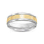 Two tone 14k gold mens wedding ring brushed yellow gold finish top polished white gold edges