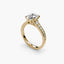Gold ring with a oval diamond and graduated round pave on the shank on a white background