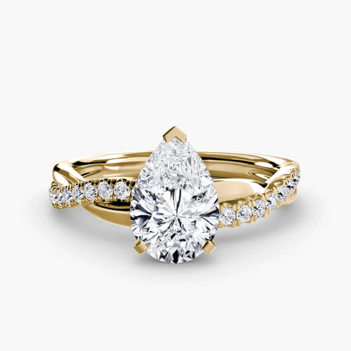The Regent – Pear Cut Diamond Engagement Ring with Twisted Pavé Band