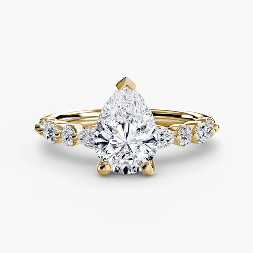 The Verity - Pear Shaped Diamond Engagement Ring with Marquise & Round Side Stones