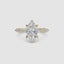 Gold ring with a marquise-cut diamond on the center and side stones marquise round on a white background
