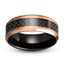 Rose gold tungsten beveled edges ring black carbon fiber inlay 8mm