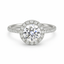 Round diamond halo engagement ring pave halo and shank white gold