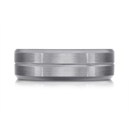 The Ravager - Tantalum Wedding Band with Grooved Center and Beveled Edges