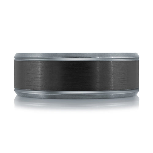 The Nullar - Tantalum Ring with Brushed Carbon Fiber Center and Beveled Edges