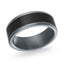 The Nullar tantalum men's wedding band with brushed carbon fiber center and polished beveled edges 8mm width