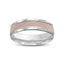Two tone 14k solid gold wedding band white gold polished stepped edges and rose gold rolled finish center of the ring 6mm width