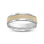 Two tone 14k solid gold wedding band white gold polished stepped edges yellow rolled finish center of the rig 6mm width