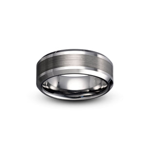 Tungsten ring brushed finish polished beveled edges 8mm