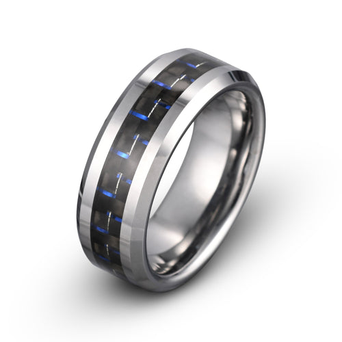 Tungsten Ring with Blue Carbon Fiber Inlay – Sleek, Modern Elegance