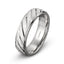 A 14K white gold men's wedding band with a brushed diagonal groove design.