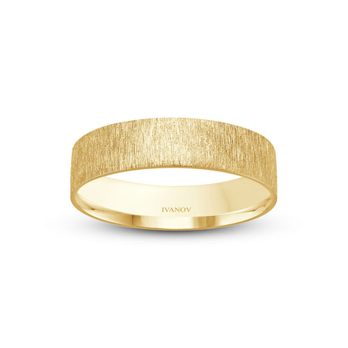 The “Parallelo” – 14K Solid Gold. Flap Finish. Flat 5mm Band. Free Engraving.