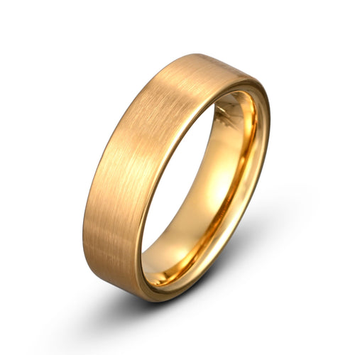 Yellow Gold Tungsten Ring – Brushed Finish, Flat Minimalist Style 4mm & 6mm