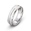 24k white gold mens wedding band in brushed finish domed style polished edge grooved in the center of the ring