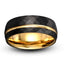Two tone tungsten ring hammered brushed grooved black yellow gold