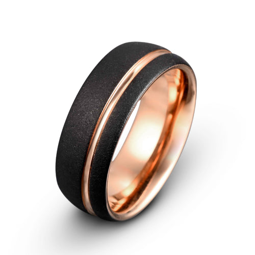 Rose Gold Tungsten Ring Black Sandblasted Finish 8mm - Herculean