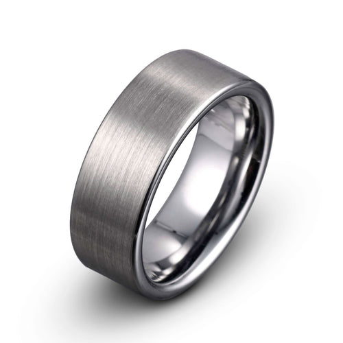 Gray Steel Minimalist Tungsten Ring - Brushed Finish Pipe Cut Style